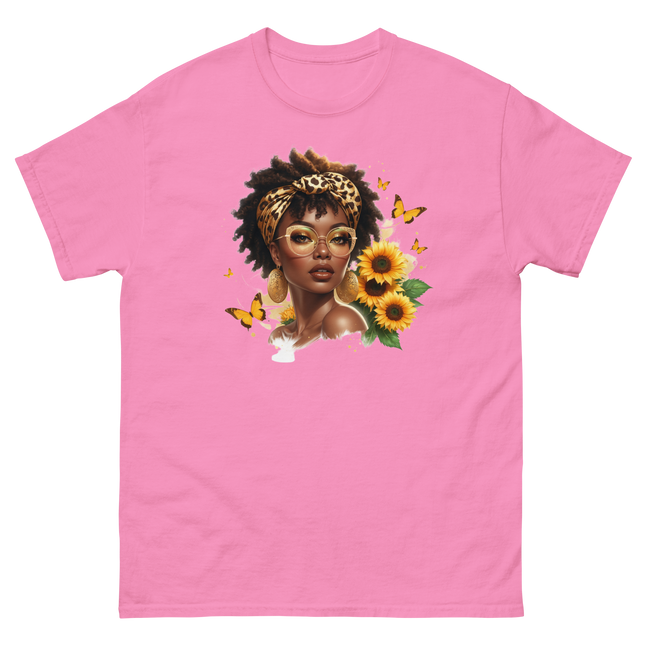 Afro Chic Sunflower Tee – Leopard Wrap & Butterfly Graphic Women Tees Style Junction – Custom Digital Designs & Apparel Azalea S