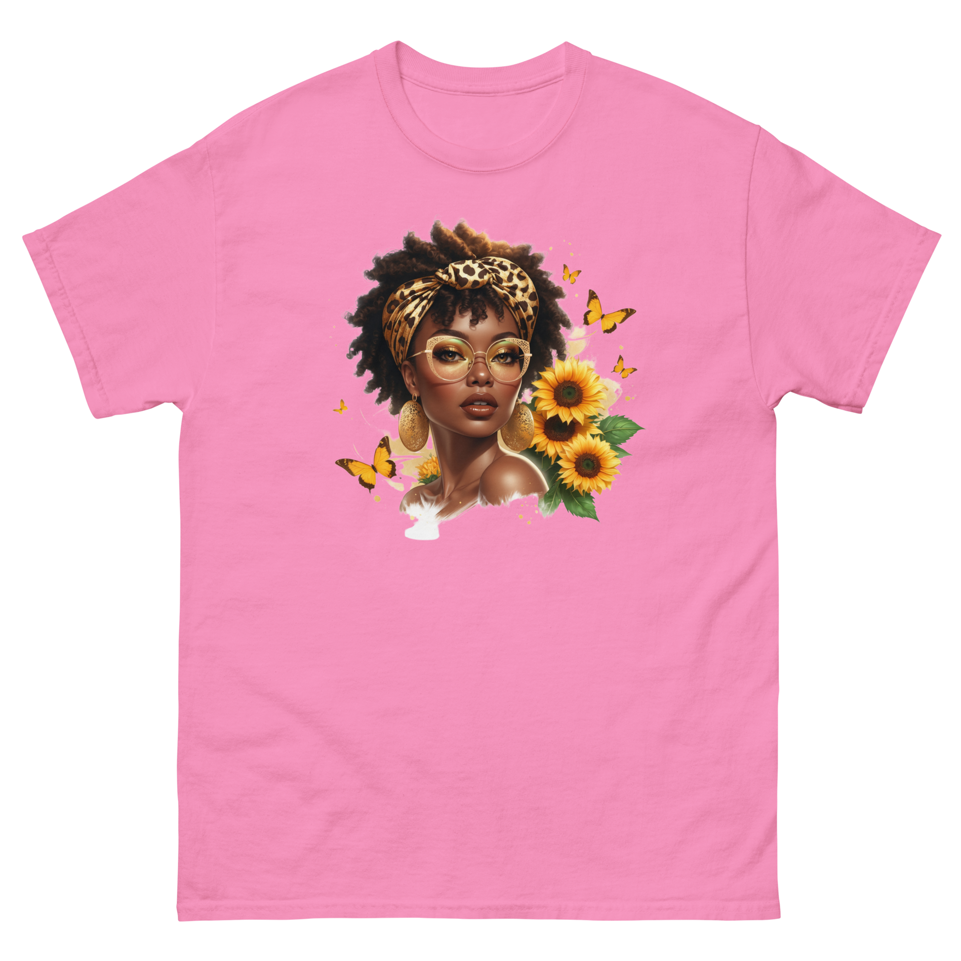Afro Chic Sunflower Tee – Leopard Wrap & Butterfly Graphic Women Tees Style Junction – Custom Digital Designs & Apparel Azalea S