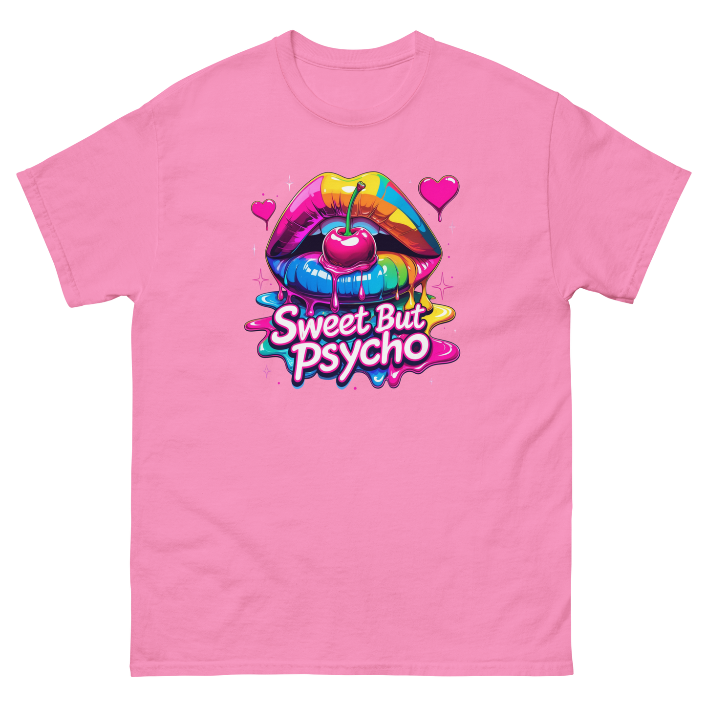 Sweet But Psycho Tee – Neon Cherry Dripping Lips Pop Art Women Tees Style Junction – Custom Digital Designs & Apparel Azalea S