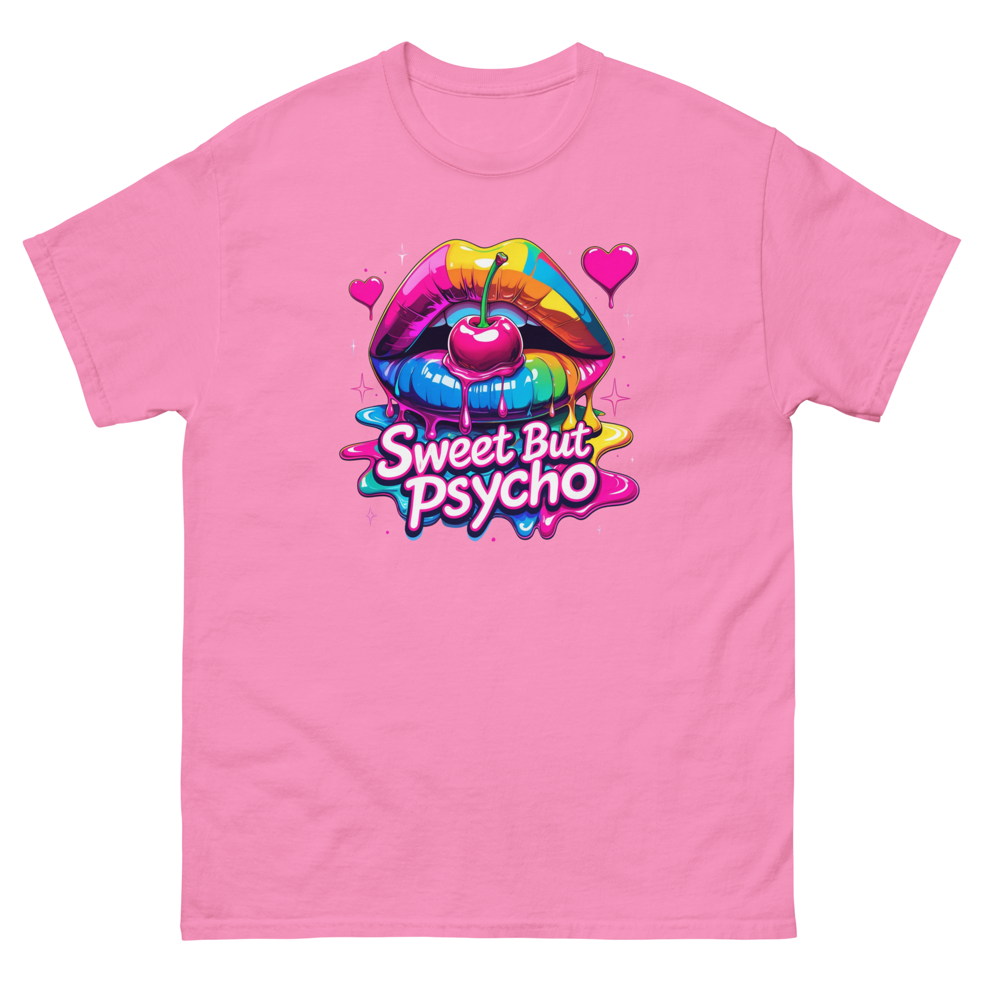 Sweet But Psycho Tee – Neon Cherry Dripping Lips Pop Art Women Tees Style Junction – Custom Digital Designs & Apparel Azalea S