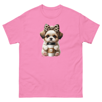 Leopard Bow Shih Tzu Tee – Cute Coffee Puppy Graphic Shirt Women Tees Style Junction – Custom Digital Designs & Apparel Azalea S