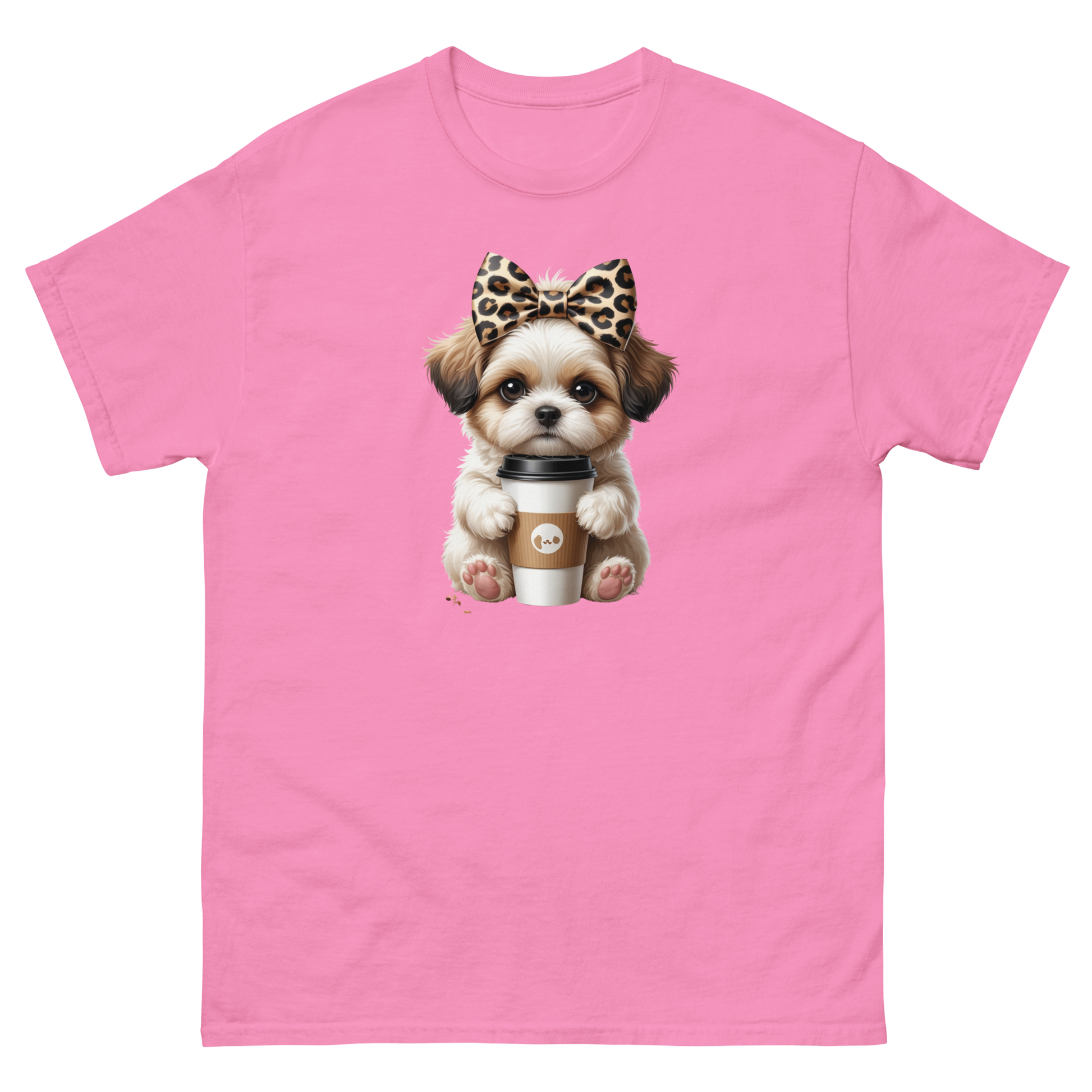 Leopard Bow Shih Tzu Tee – Cute Coffee Puppy Graphic Shirt Women Tees Style Junction – Custom Digital Designs & Apparel Azalea S