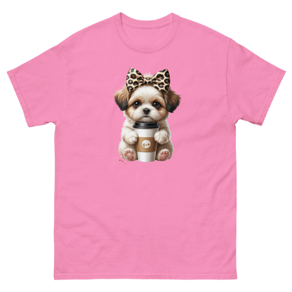Leopard Bow Shih Tzu Tee – Cute Coffee Puppy Graphic Shirt Women Tees Style Junction – Custom Digital Designs & Apparel Azalea S