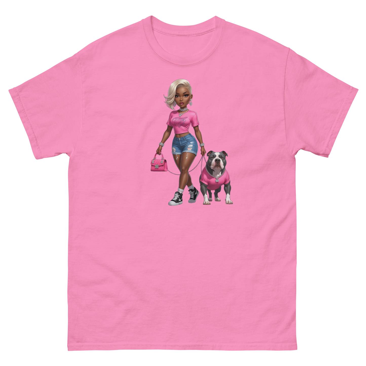 Hot Pink Bulldog Diva Tee – 100% Cotton Graphic Streetwear Women Tees Style Junction – Custom Digital Designs & Apparel Azalea S