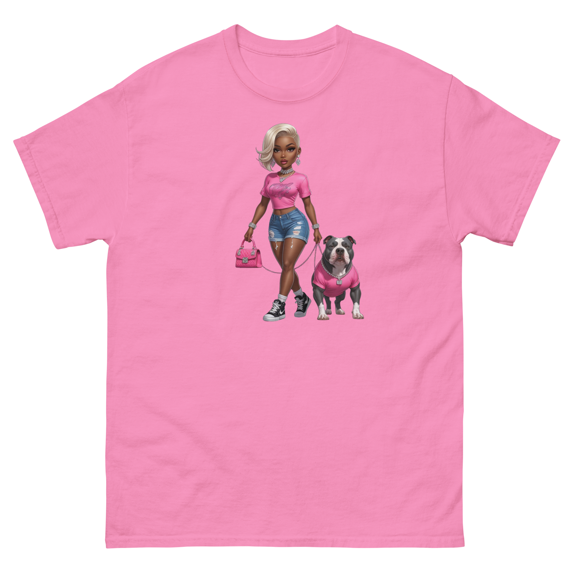 Hot Pink Bulldog Diva Tee – 100% Cotton Graphic Streetwear Women Tees Style Junction – Custom Digital Designs & Apparel Azalea S