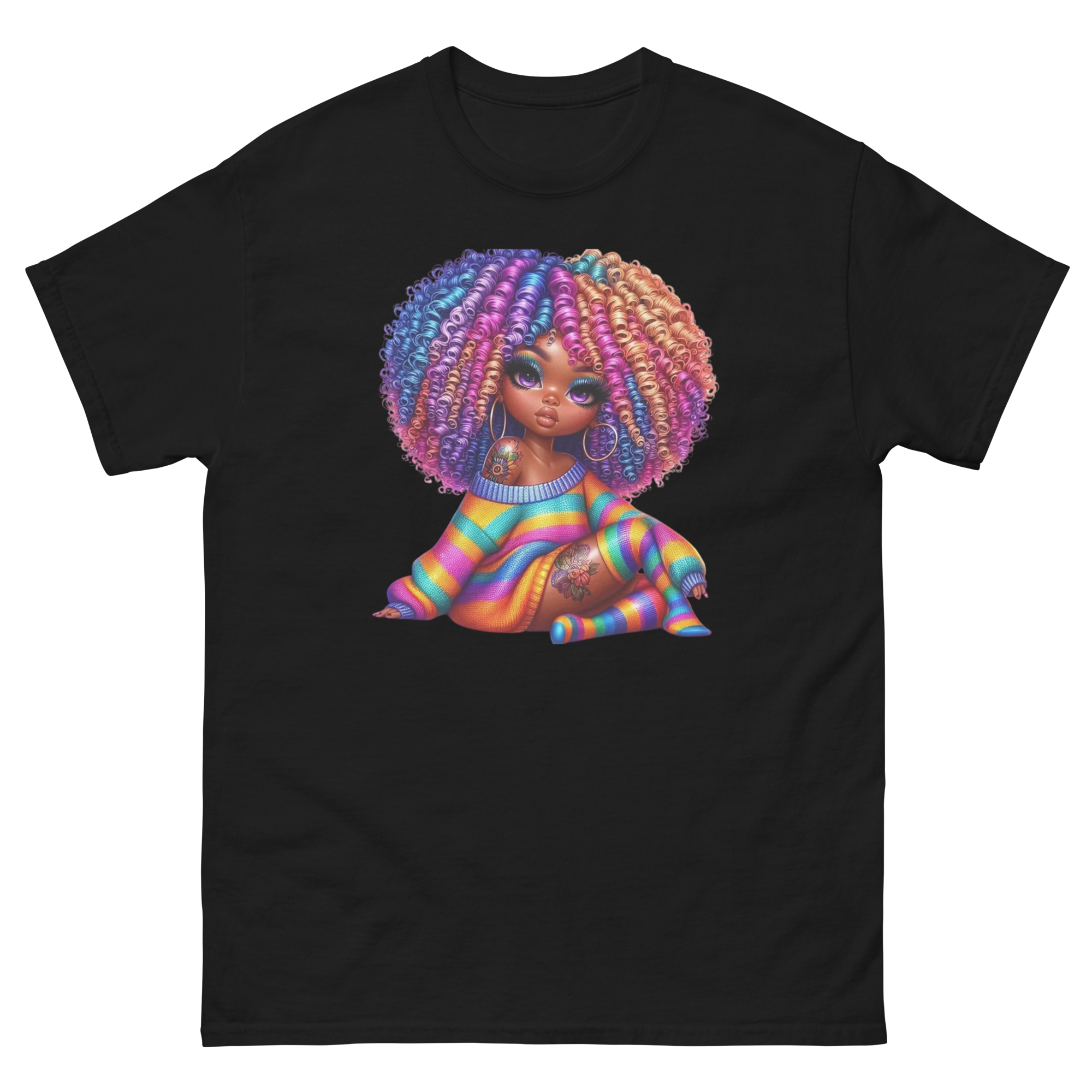 Beautiful Rainbow Girl Design | Women’s Custom Classic T-Shirt Physical T-Shirt Style-Junction Black S 