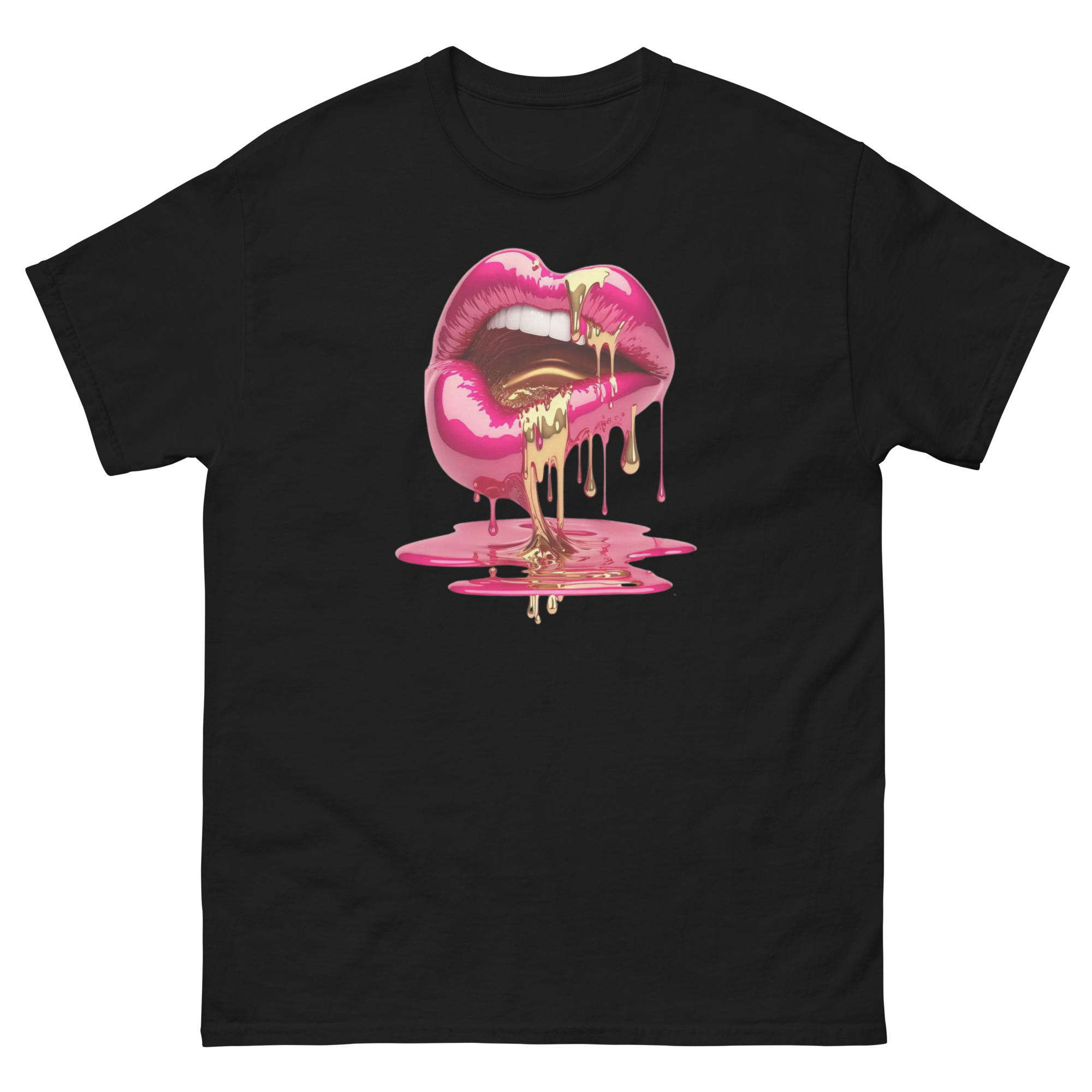 Dripping Lips Custom Design Unisex Classic T-shirt Physical T-Shirt Style-Junction Black S 