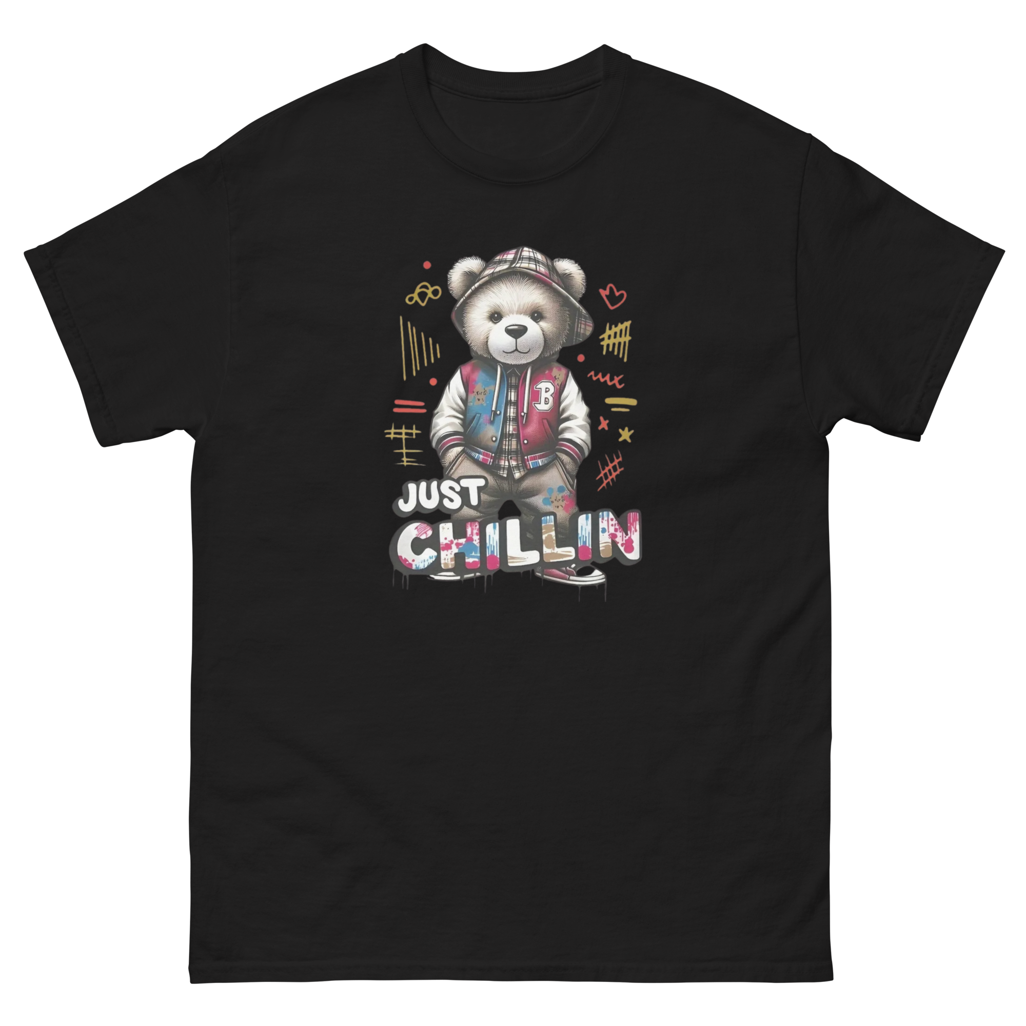 Just Chillin Bear Custom Design Unisex Classic T-shirt Physical T-Shirt Style-Junction Black S 