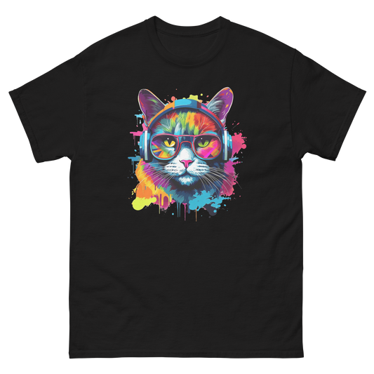 Vibrant DJ Cat Unisex Classic Tee - Trendy, Soft, and Perfect for Streetwear Physical T-Shirt Style-Junction Black S