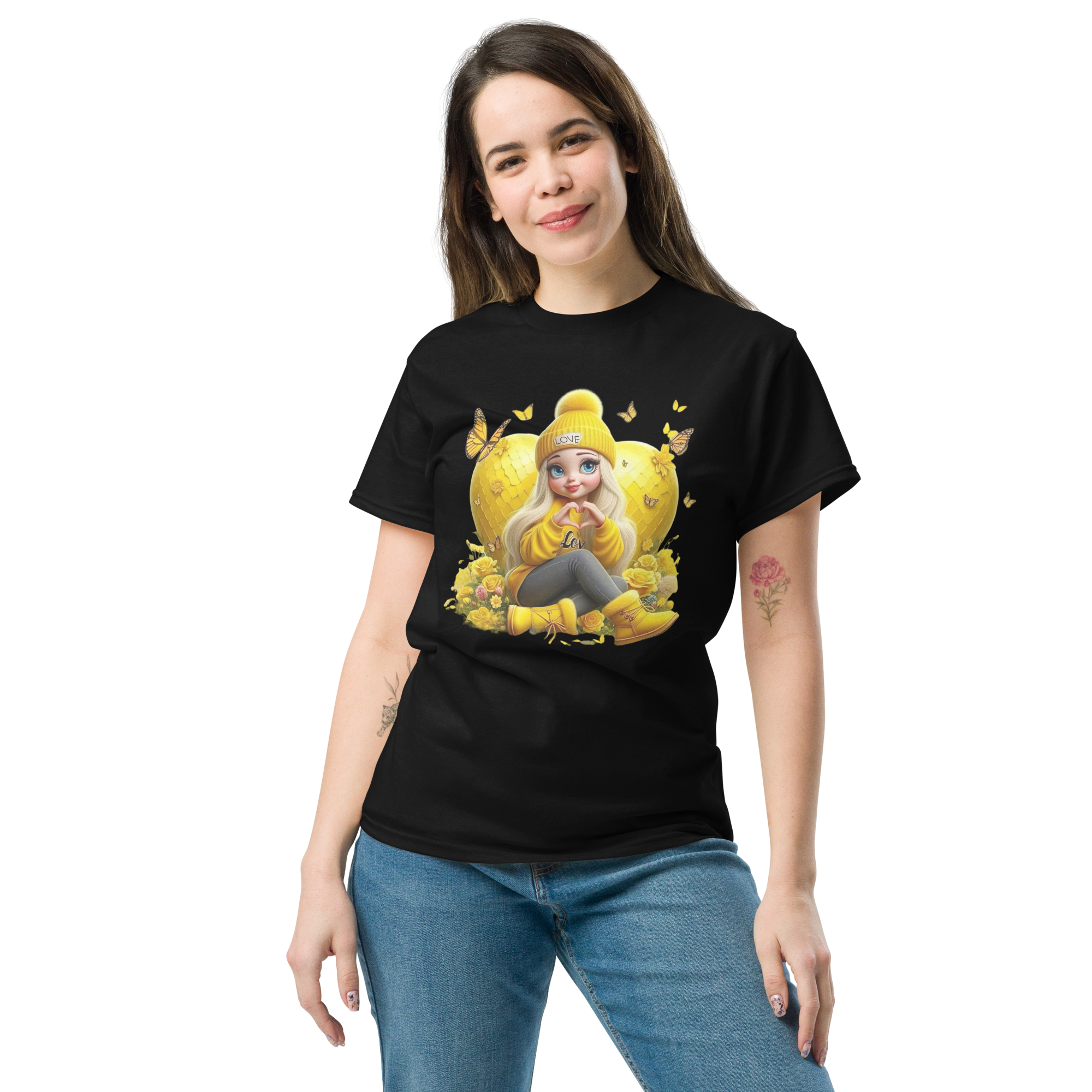 Golden Love Blossom Women's T-Shirt - 100% Cotton, Soft & Durable Physical T-Shirt Style-Junction Black S