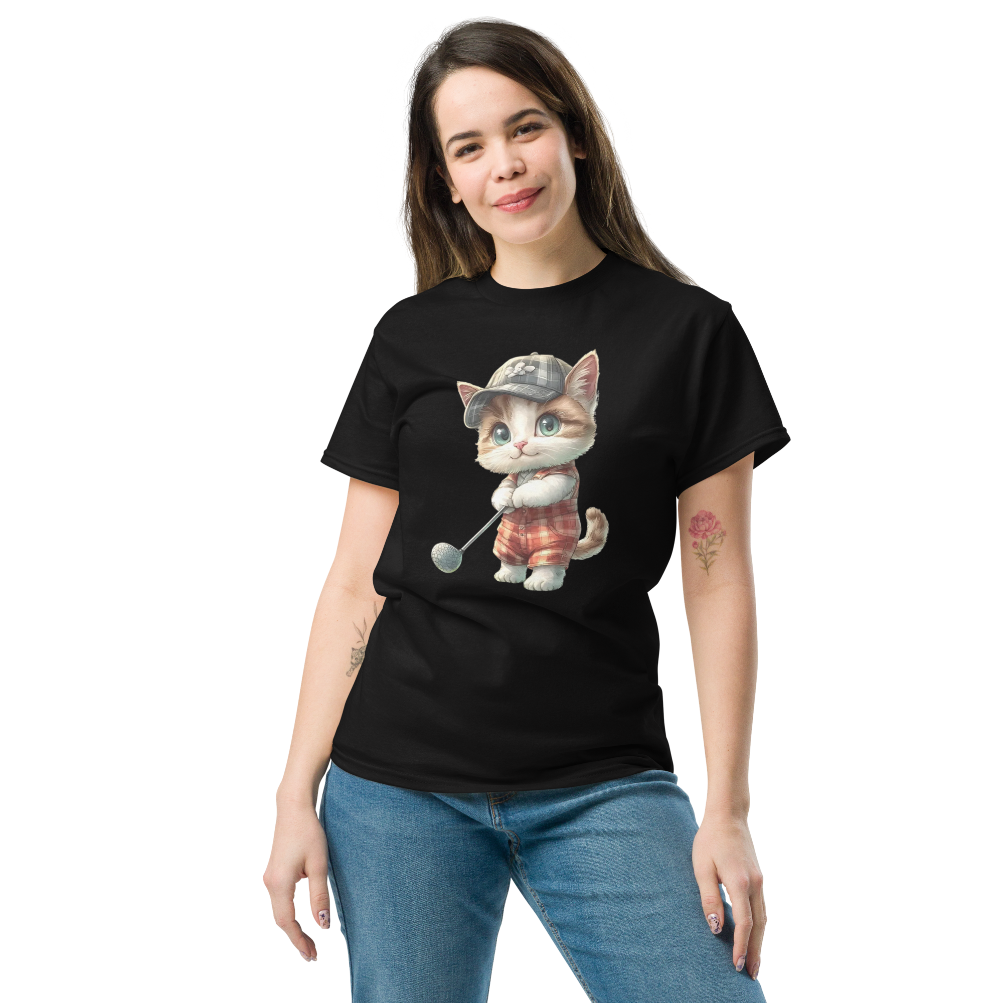 Golfing Kitty Charm Classic Unisex Tee - Versatile Cotton Shirt for Every Outfit Physical T-Shirt Style-Junction Black S