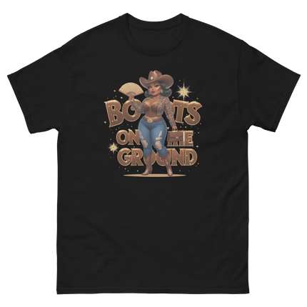 Boots on the Ground Curvy Cowgirl T-Shirt – Bold Western Style Women Tees Style Junction – Custom Digital Designs & Apparel Black S