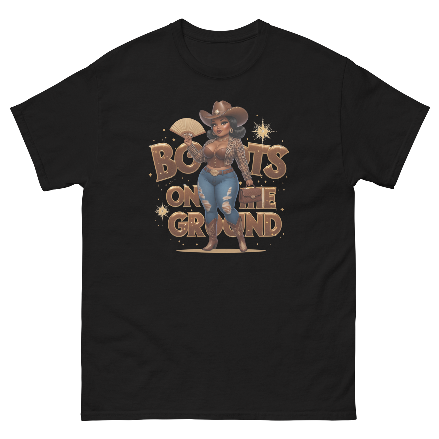 Boots on the Ground Curvy Cowgirl T-Shirt – Bold Western Style Women Tees Style Junction – Custom Digital Designs & Apparel Black S