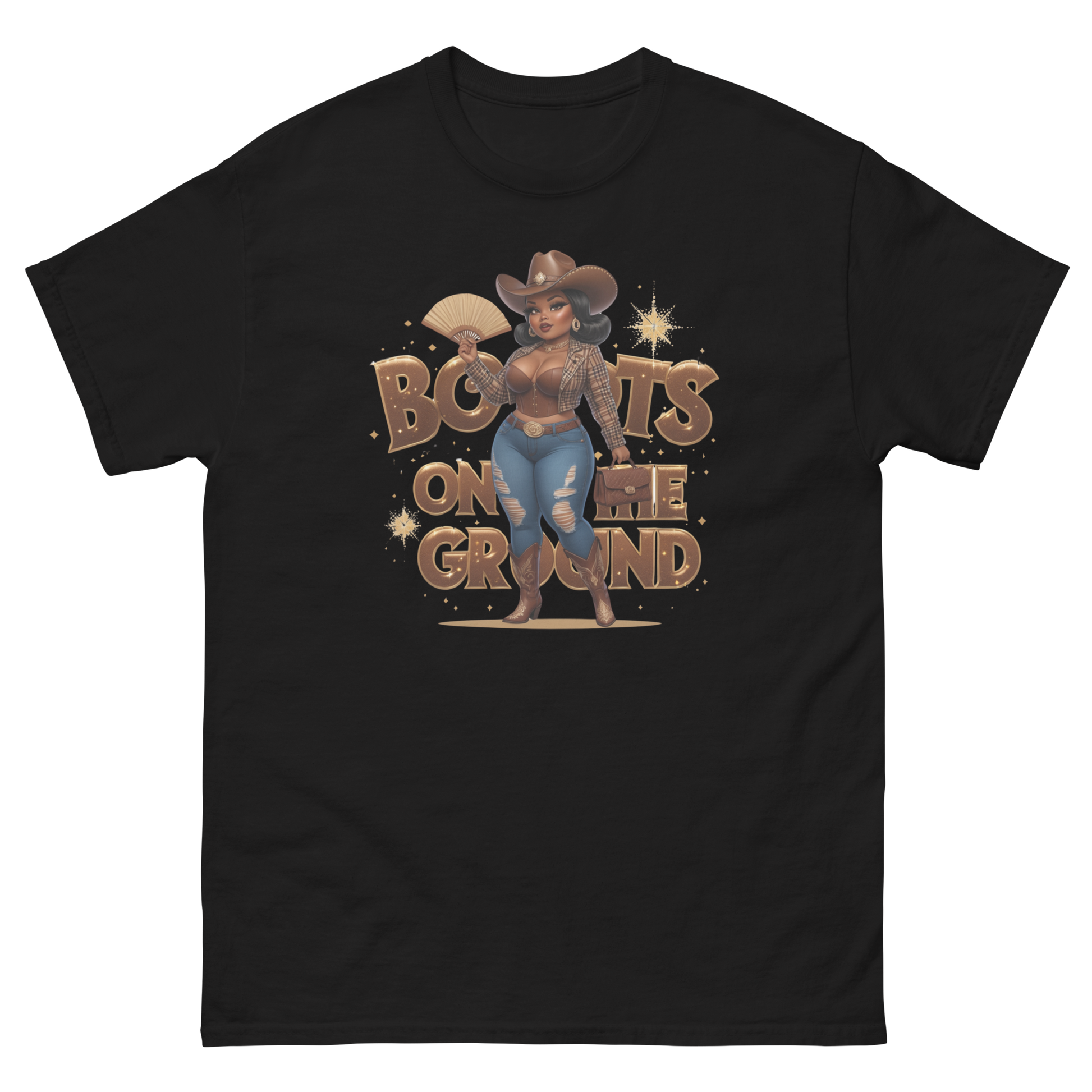 Boots on the Ground Curvy Cowgirl T-Shirt – Bold Western Style Women Tees Style Junction – Custom Digital Designs & Apparel Black S