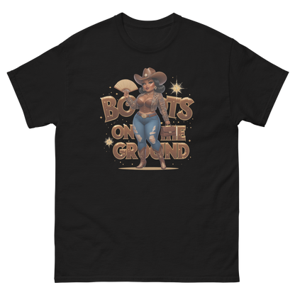 Boots on the Ground Curvy Cowgirl T-Shirt – Bold Western Style Women Tees Style Junction – Custom Digital Designs & Apparel Black S