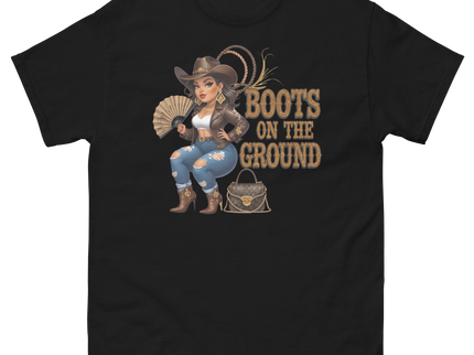 Curvy Cowgirl Tee – “Boots on the Ground” Western Rodeo Graphic Women Tees Style Junction – Custom Digital Designs & Apparel Black S