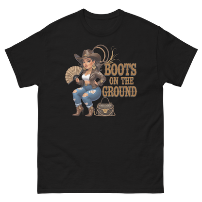 Curvy Cowgirl Tee – “Boots on the Ground” Western Rodeo Graphic Women Tees Style Junction – Custom Digital Designs & Apparel Black S