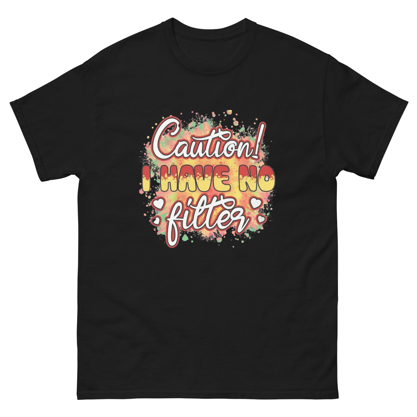 Caution No Filter Tee – Bold Funny Sarcastic Statement Shirt Women Tees Style Junction – Custom Digital Designs & Apparel Black S