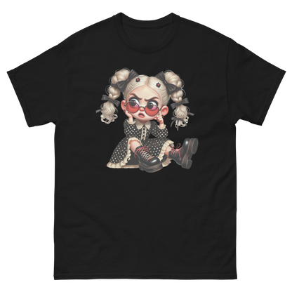 Sassy Blonde Pigtail Tee – Grumpy Doll in Polka Dot Dress Women Tees Style Junction – Custom Digital Designs & Apparel Black S