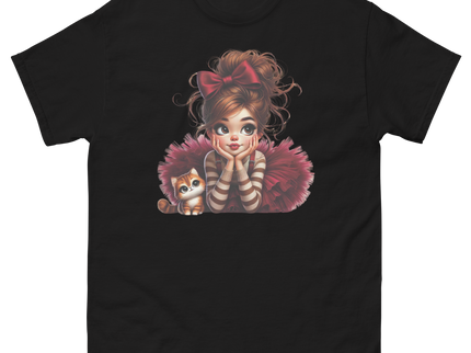 Cute Girl & Cat Tee – Red Tulle Skirt, Big Bow, Whimsical Style Women Tees Style Junction – Custom Digital Designs & Apparel Black S