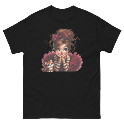 Cute Girl & Cat Tee – Red Tulle Skirt, Big Bow, Whimsical Style Women Tees Style Junction – Custom Digital Designs & Apparel Black S