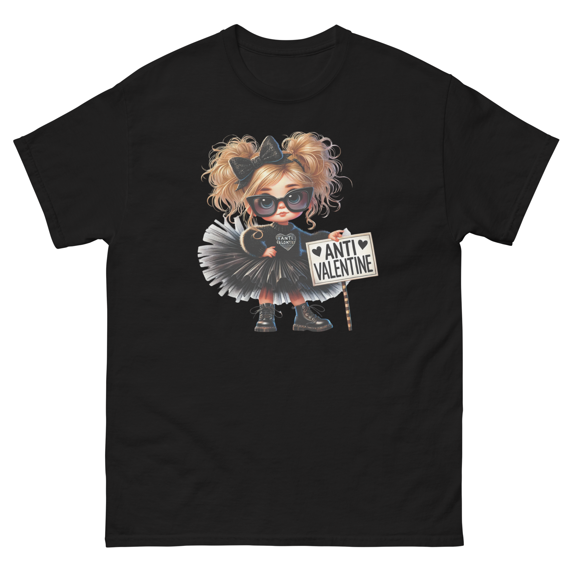 Anti-Valentine Tee – Sassy Girl in Black Tulle Skirt Graphic Women Tees Style Junction – Custom Digital Designs & Apparel Black S