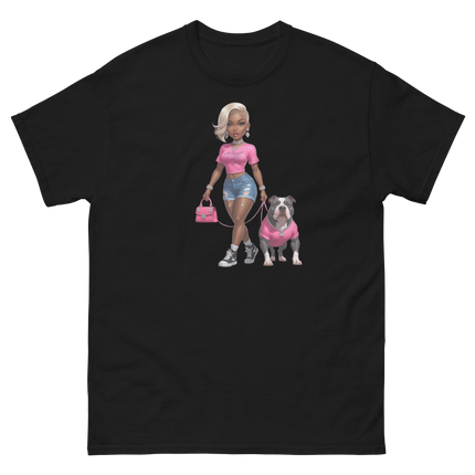 Hot Pink Bulldog Diva Tee – 100% Cotton Graphic Streetwear Women Tees Style Junction – Custom Digital Designs & Apparel Black S