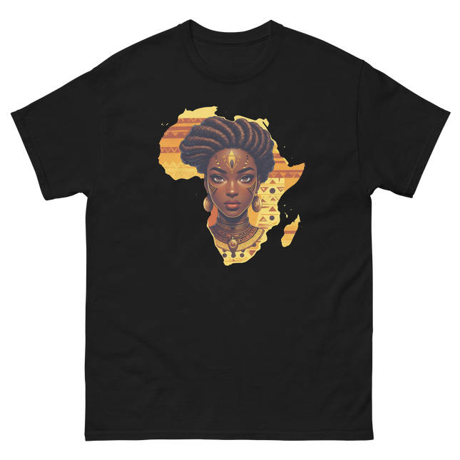 Afrocentric Queen Tee – Tribal Pattern Art, Bold Heritage Vibe #5 Women Tees Style Junction – Custom Digital Designs & Apparel Black S