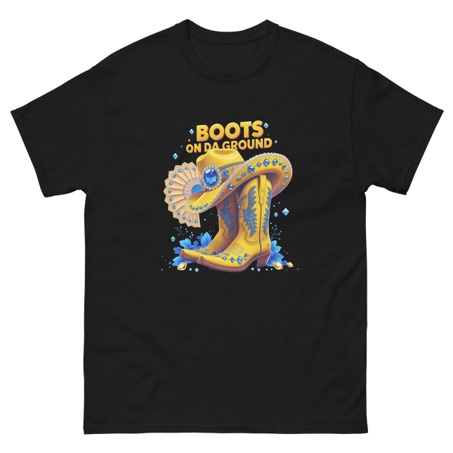 Bold Western Bling Tee – Yellow Boots & Hat Look Women Tees Style Junction – Custom Digital Designs & Apparel Black S