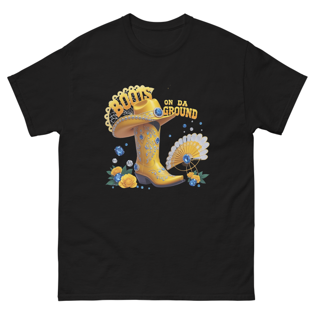 Boots on Da Ground Tee – Bright Yellow Jewel Style Women Tees Style Junction – Custom Digital Designs & Apparel Black S