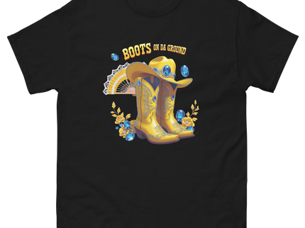 Golden Western Tee – Yellow Floral Boots on Da Ground Women Tees Style Junction – Custom Digital Designs & Apparel Black S