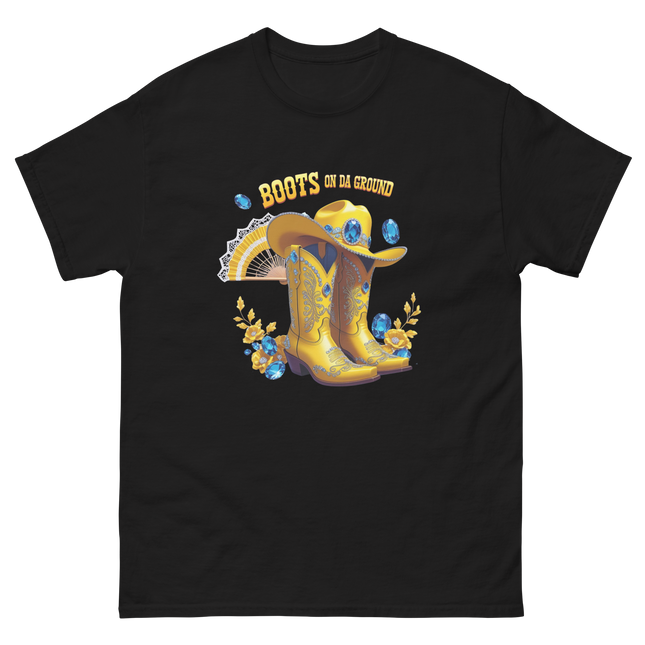 Golden Western Tee – Yellow Floral Boots on Da Ground Women Tees Style Junction – Custom Digital Designs & Apparel Black S