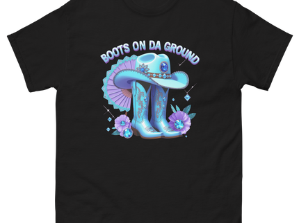 Light Blue Cowgirl Tee – Boots on Da Ground Western Glam Women Tees Style Junction – Custom Digital Designs & Apparel Black S