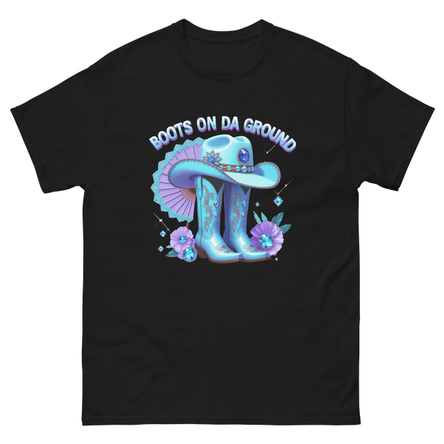 Light Blue Cowgirl Tee – Boots on Da Ground Western Glam Women Tees Style Junction – Custom Digital Designs & Apparel Black S