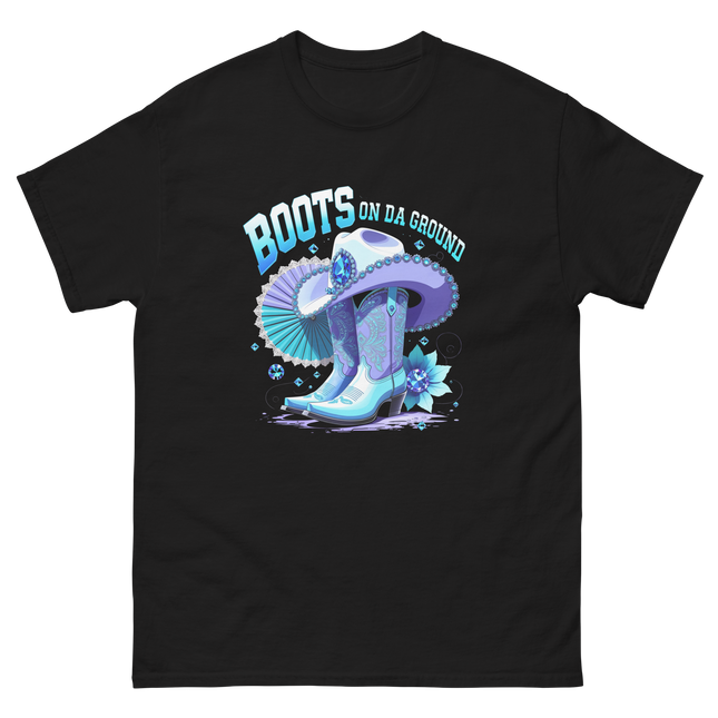 Icy Blue Glam Tee – Cowgirl Boots with Jewel Accents Women Tees Style Junction – Custom Digital Designs & Apparel Black S