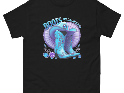Sparkling Cowgirl Tee – Lavender Fan & Blue Boot Look Women Tees Style Junction – Custom Digital Designs & Apparel Black S