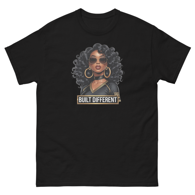 Built Different Tee – Bold Black Art, Gold Statement Style #3 Women Tees Style Junction – Custom Digital Designs & Apparel Black S