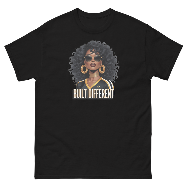 Built Different Tee – Bold Black Art, Gold Statement Style #4 Women Tees Style Junction – Custom Digital Designs & Apparel Black S