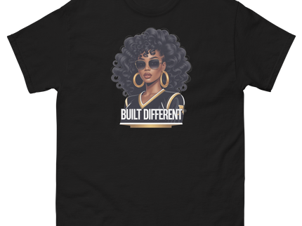 Built Different Tee – Bold Black Art, Gold Statement Style #5 Women Tees Style Junction – Custom Digital Designs & Apparel Black S