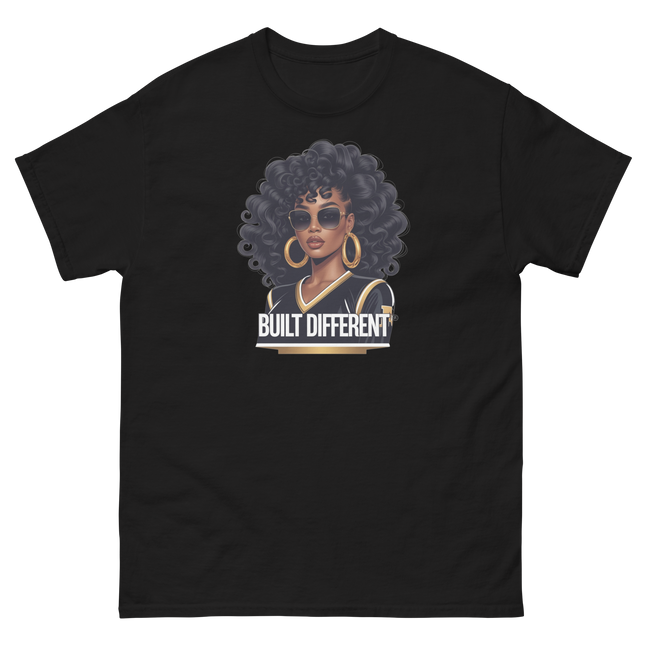 Built Different Tee – Bold Black Art, Gold Statement Style #5 Women Tees Style Junction – Custom Digital Designs & Apparel Black S