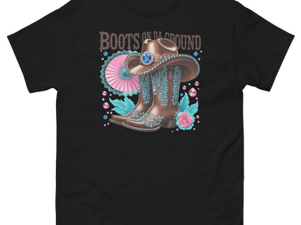 Brown Rhinestone Cowgirl Boots Tee – Boots on Da Ground #1 Women Tees Style Junction – Custom Digital Designs & Apparel Black S