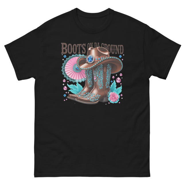Brown Rhinestone Cowgirl Boots Tee – Boots on Da Ground #1 Women Tees Style Junction – Custom Digital Designs & Apparel Black S