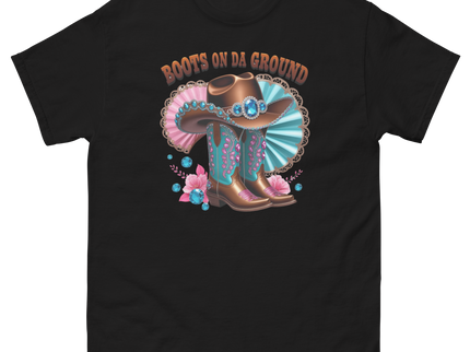 Brown Rhinestone Cowgirl Boots Tee – Boots on Da Ground #2 Women Tees Style Junction – Custom Digital Designs & Apparel Black S