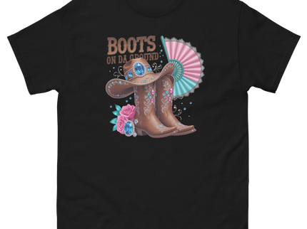 Brown Rhinestone Cowgirl Boots Tee – Boots on Da Ground #3 Women Tees Style Junction – Custom Digital Designs & Apparel Black S