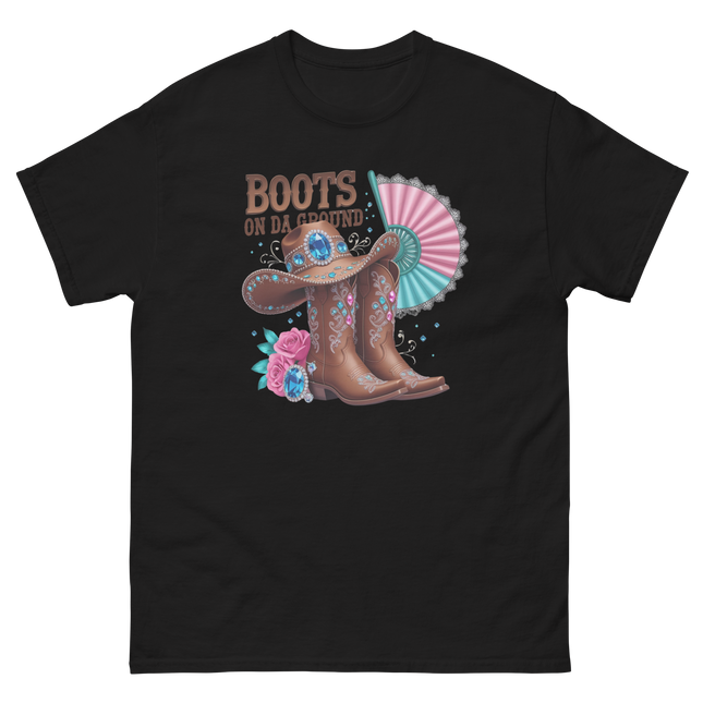 Brown Rhinestone Cowgirl Boots Tee – Boots on Da Ground #3 Women Tees Style Junction – Custom Digital Designs & Apparel Black S