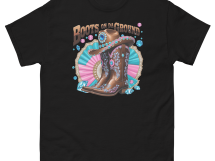 Brown Rhinestone Cowgirl Boots Tee – Boots on Da Ground #4 Women Tees Style Junction – Custom Digital Designs & Apparel Black S