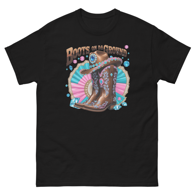 Brown Rhinestone Cowgirl Boots Tee – Boots on Da Ground #4 Women Tees Style Junction – Custom Digital Designs & Apparel Black S