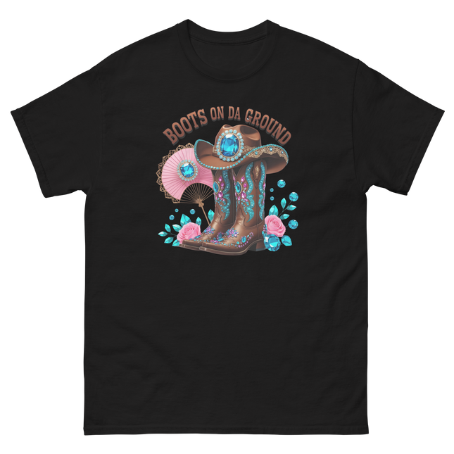 Brown Rhinestone Cowgirl Boots Tee – Boots on Da Ground #5 Women Tees Style Junction – Custom Digital Designs & Apparel Black S