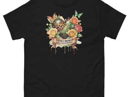 Evenly Broken Leopard Heart Tee – Watercolor Floral Vibes #1 Women Tees Style Junction – Custom Digital Designs & Apparel Black S