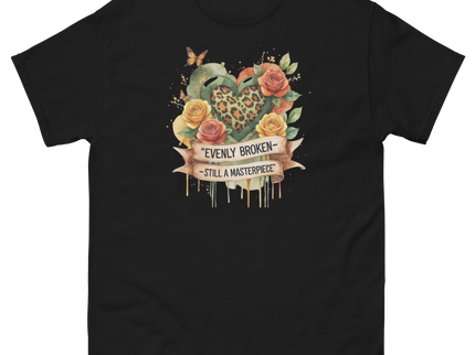Evenly Broken Leopard Heart Tee – Watercolor Floral Vibes #2 Women Tees Style Junction – Custom Digital Designs & Apparel Black S